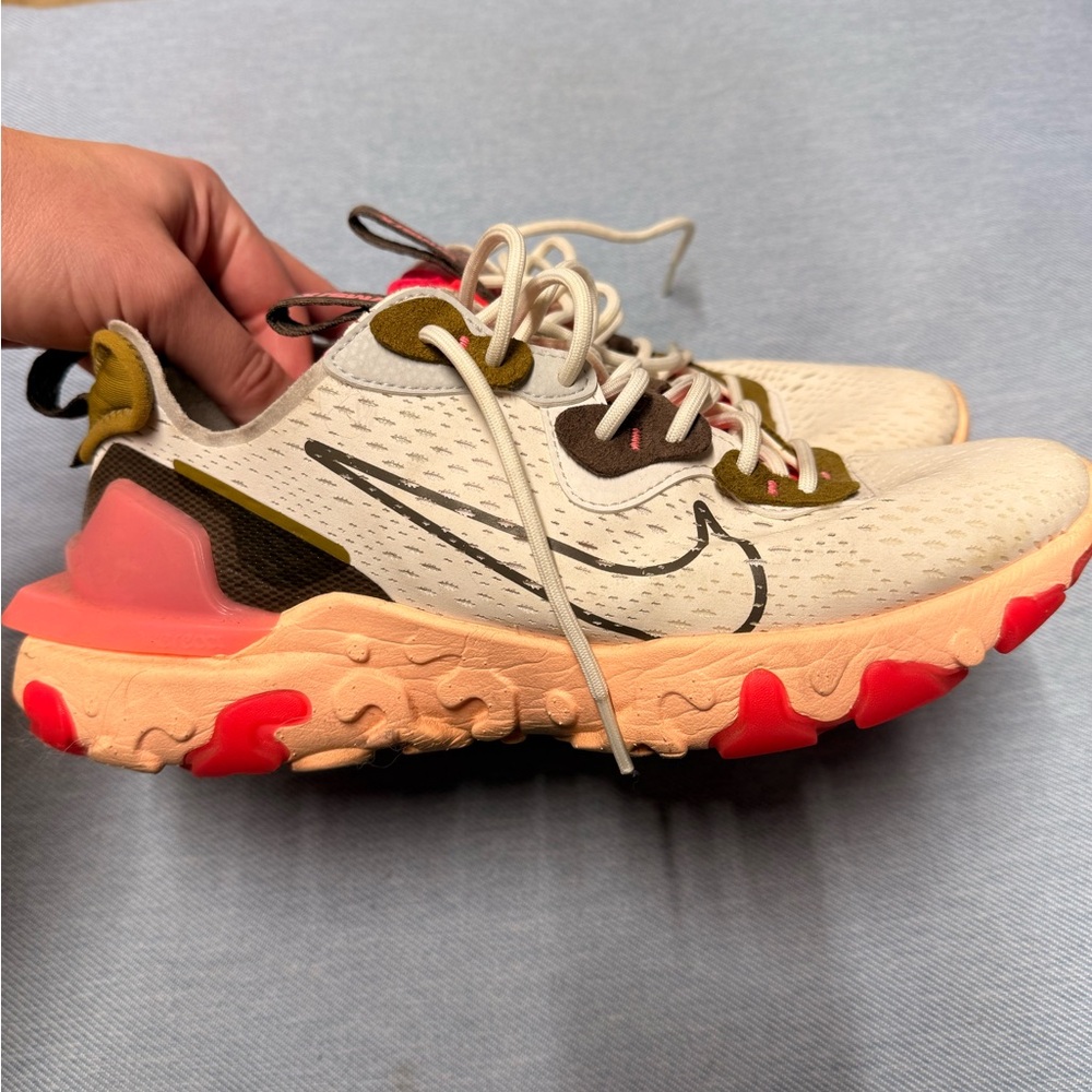 Nike Sneakers - Cream Upper with Olive and Coral Accents